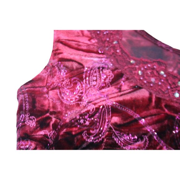 VTG Rave Red Velvet Burnout Corset Tank Top Size M Y2K Fairycore Gothic Hook‑Eye - Picture 2 of 8